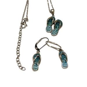 925 Sterling Silver necklace earrings set Blue sandals flip flop